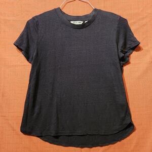 Uniqlo 100% Linen Women's Sz S Black T-Shirt Short Sleeve Relaxed Fit Top